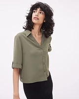 Short-Sleeve Buttoned-Down Crepe Blouse