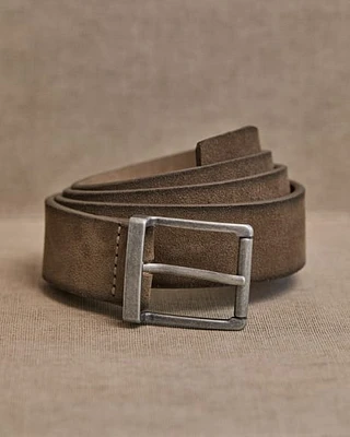 Brown Suede Belt with Square Buckle