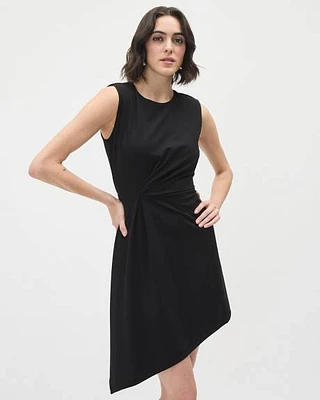 Short Sleeveless Asymmetrical Dress with Crew Neckline and Front Pleats