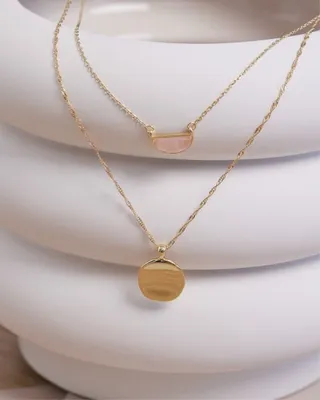 Short Double-Chain Necklace with Semi-Precious Stones