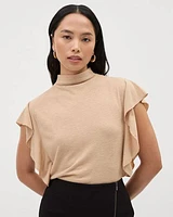 Extended-Sleeve Mock-Neck Top with Ruffles