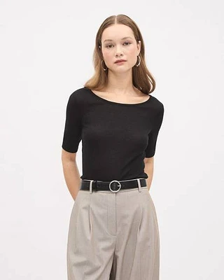 Elbow-Sleeve Scoop-Neck Top