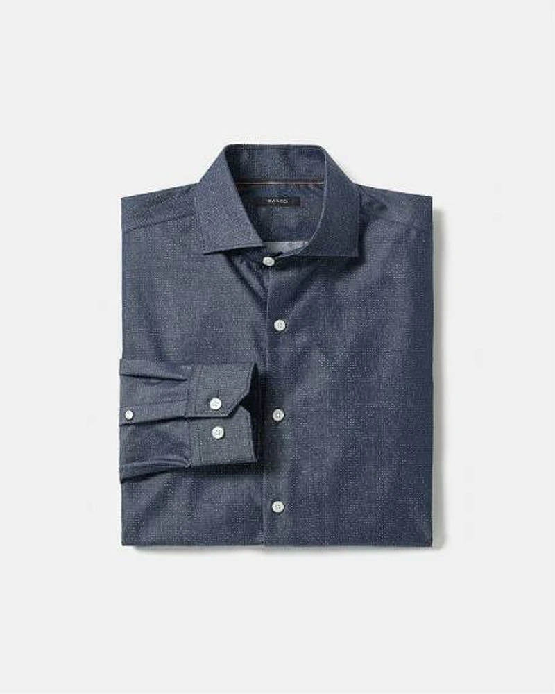 Slim-Fit Denim-Styled Dress Shirt with Dots