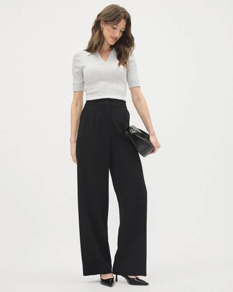 High-Rise Wide-Leg Long Crepe Pant