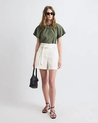 Short en Coton à Taille Très Haute avec Ceinture