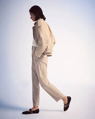 Pantalon Beige à Jambe Fuselée et Taille Haute