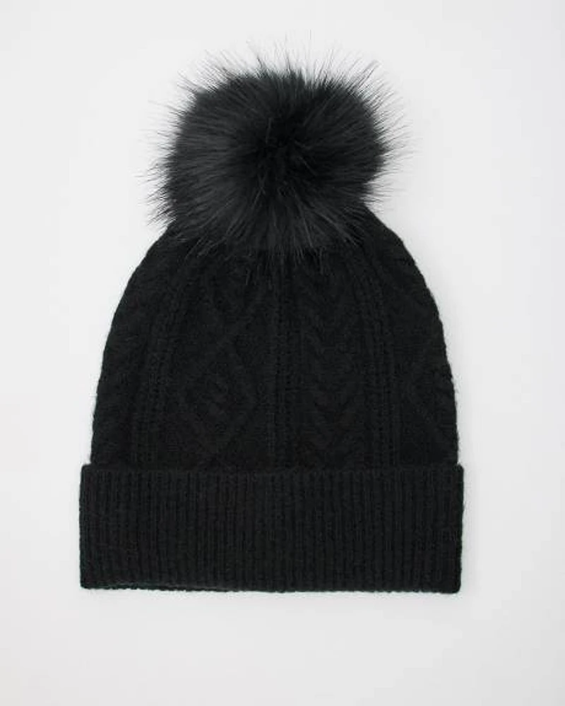 Cable-Knit Beanie with Pompom