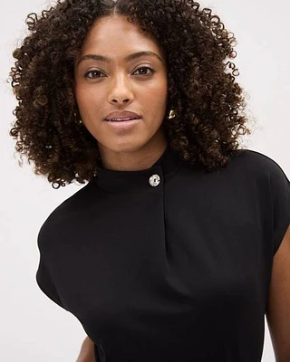 Extended-Sleeve Mock-Neck Top with Button at Neckline