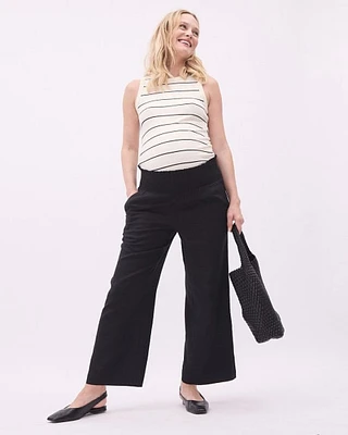 Linen-Blend Cropped Pant with Elastic Waistband
