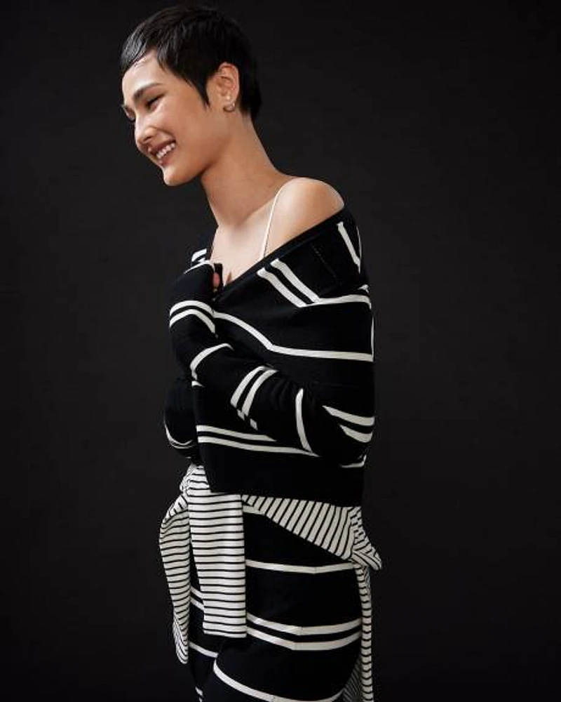 Long-Sleeve Striped Open Cardigan