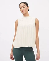 Sleeveless Mock-Neck Mix-Media Blouse