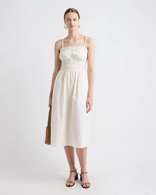 Sleeveless Fit-and-Flare Midi Dress with Smocked Top