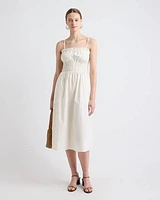 Sleeveless Fit-and-Flare Midi Dress with Smocked Top