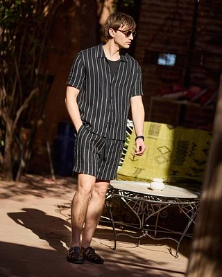 Striped Linen Short with Elastic Waistband
