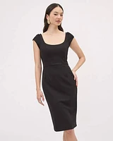 Black Cap-Sleeve Crepe Dress with Scoop Neckline