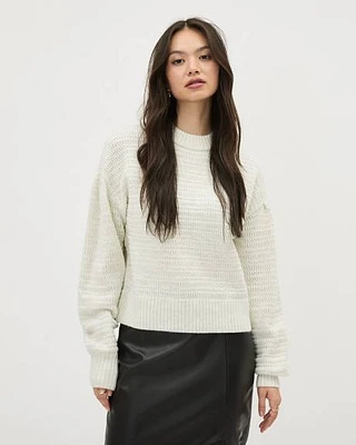 Textured-Knit Long-Puffy-Sleeve Crew-Neck Sweater