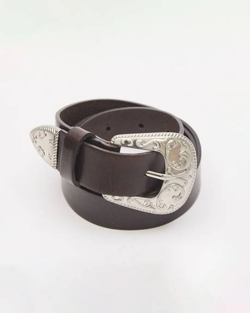 Brown Leather Belt with Western Buckle