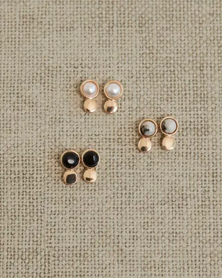 Stud Earrings with Semi-Precious Stones, Set of 3