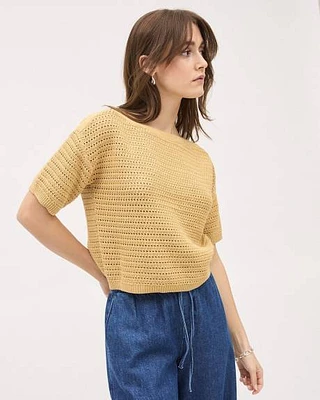 Pull en Mailles Crochetées à Manches aux Coudes