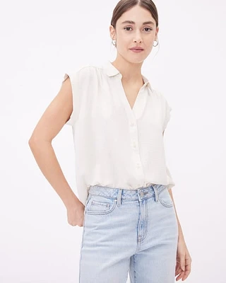 Extended-Sleeve Buttoned-Down Fluid Blouse with Shirt Collar