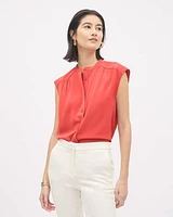 Extended-Sleeve Crew-Neck Buttoned-Down Blouse