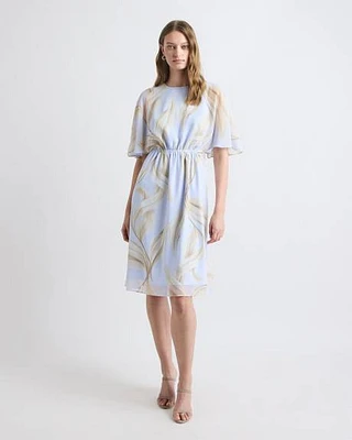 Robe Midi en Mousseline à Manches Courtes Volants et Col Rond