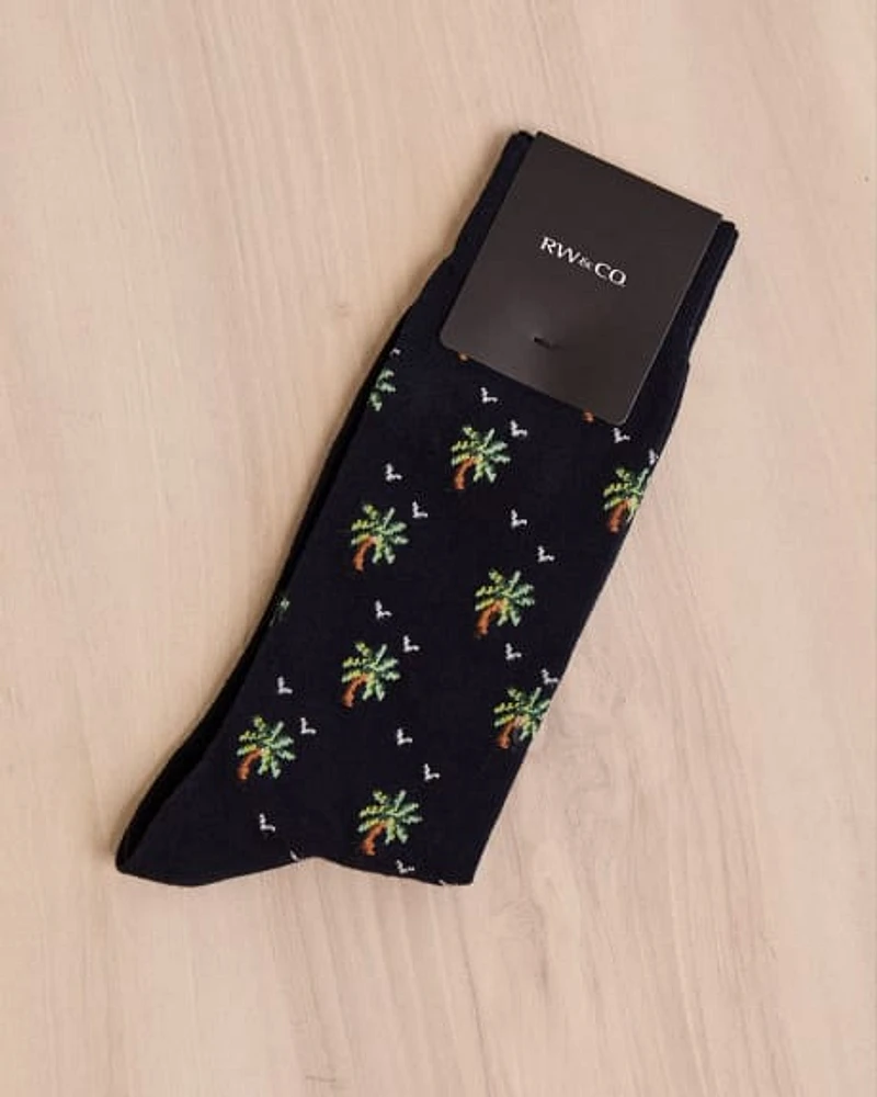 Navy Socks with Palm Trees