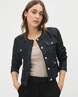 Cropped Denim Jacket with Golden Buttons