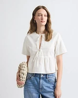 Blouse Péplum à Manches aux Coudes avec Rubans Nouer