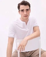 Solid Short-Sleeve Tee with Henley Neckline