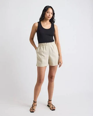 Short en Lin à Taille Haute
