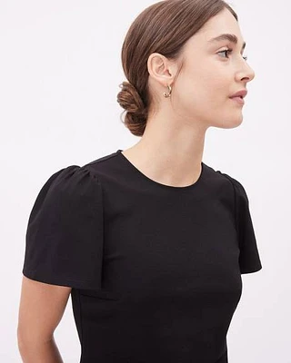 Short-Flutter-Sleeve Top with Crew Neckline