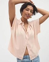 Short-Sleeve Buttoned-Down Blouse with Shirt Collar