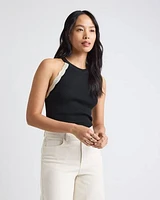 Halter-Neck Ribbed Tank with Crocheted Stitches