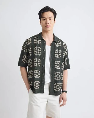 Short-Sleeve Granny-Stitch Sweater Shirt