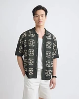 Short-Sleeve Granny-Stitch Sweater Shirt