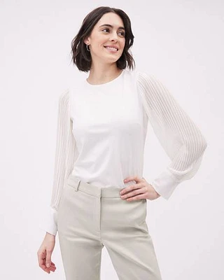 Long-Pleated-Sleeve Top with Crew Neckline