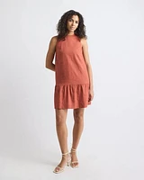 Robe Droite Sans Manches à Col Rond en Mélange de Lin