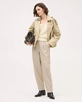 Beige Tapered-Leg High-Rise Pant