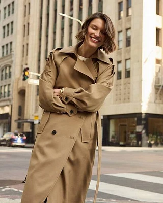 Double-Breasted Wool-Blend Trench Coat with Belt