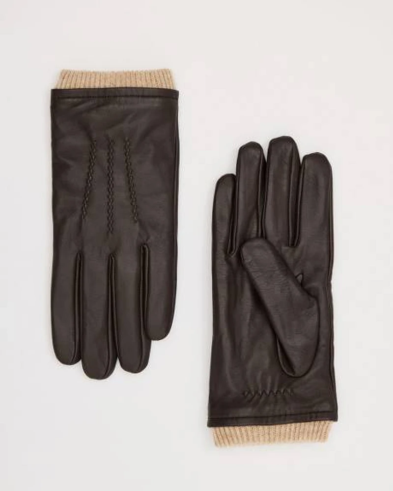 Leather Gloves with Ribbed Cuffs