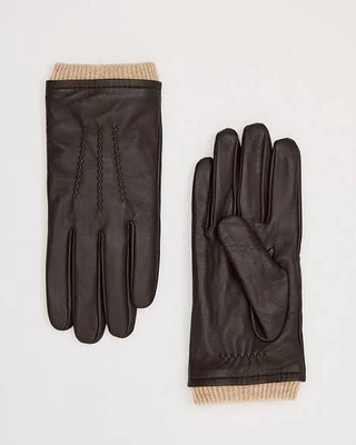 Leather Gloves with Ribbed Cuffs