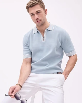 Short-Sleeve Polo Sweater with Half-Zip