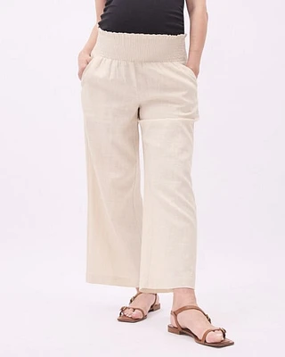 Linen-Blend Cropped Pant with Elastic Waistband