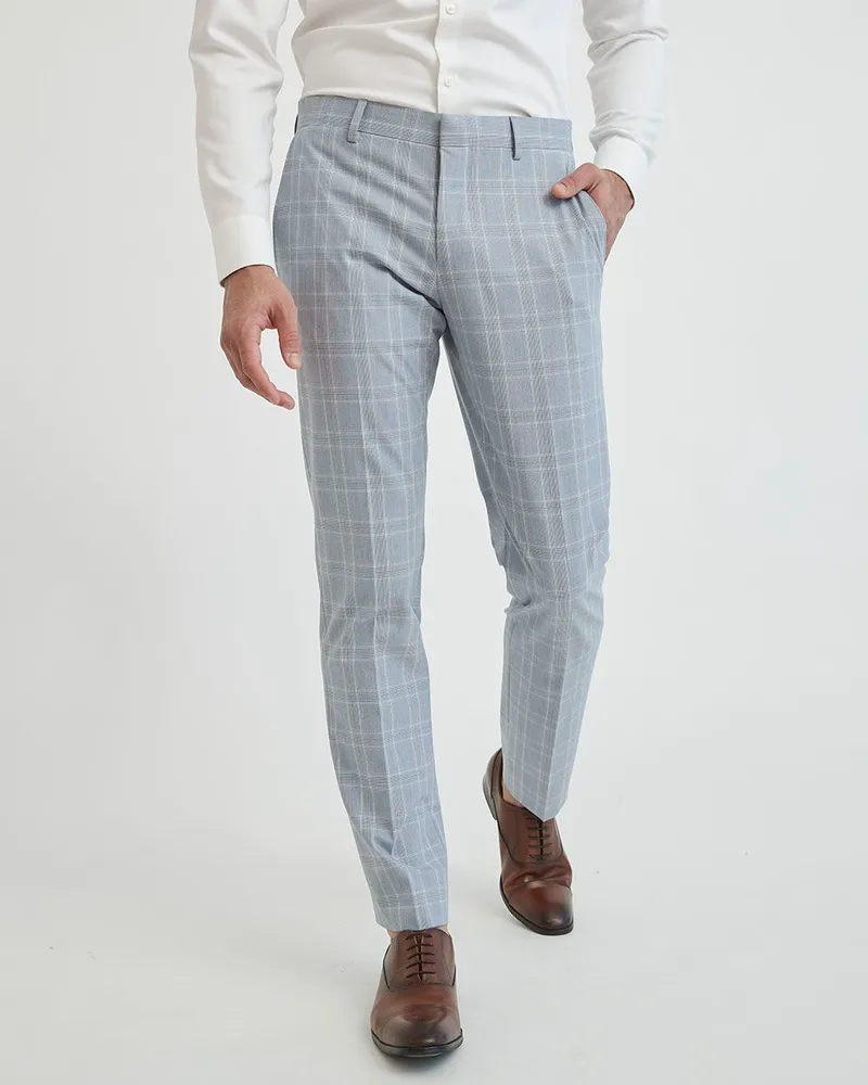 RWCo Slim Fit Stretch Light Blue Glen Checkered Suit Pant men  Kingsway  Mall