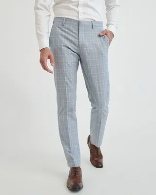 Slim Fit Stretch Light Blue Glen Checkered Suit Pant
