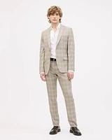 Slim-Fit Checkered Taupe Suit Blazer