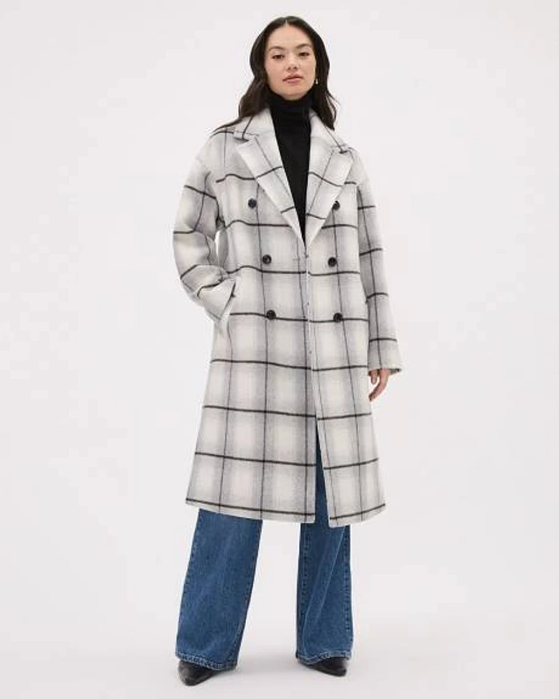 Plaid Oversized Double-Breasted Wool Coat