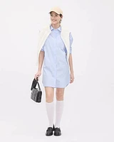 Long-Sleeve Buttoned-Down Poplin Dress with Shirt Collar