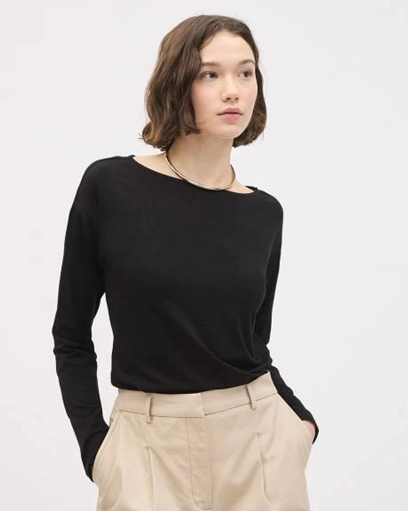 Long-Sleeve Boat-Neck Relaxed Tee